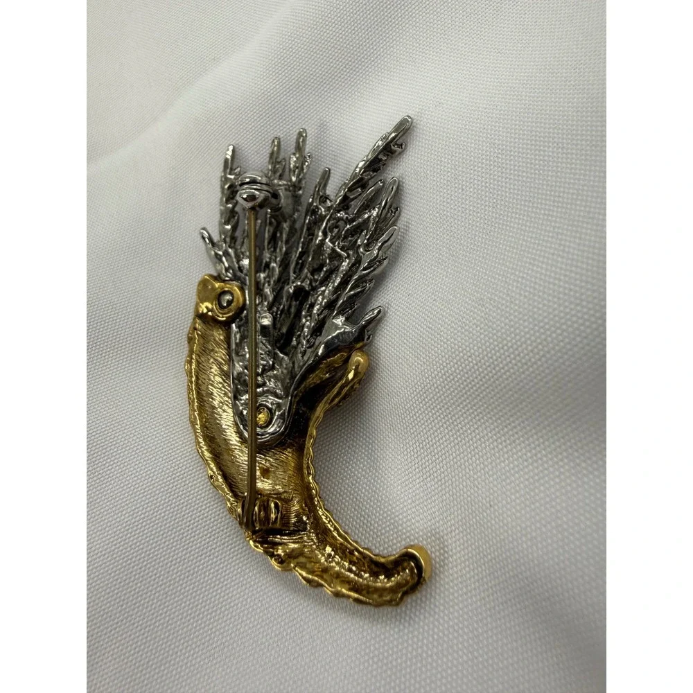 Vintage Two Tone Cornucopia Brooch Gold Silver Mixed Metal Harvest Wheat Pin